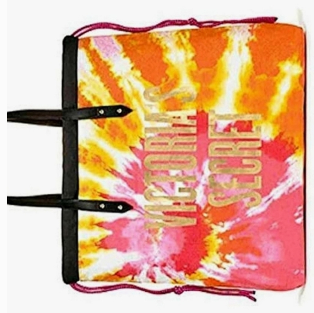Victoria's Secret Canvas Tie Dye Tote Colorful Pink Orange Yellow NWT - Picture 5 of 6
